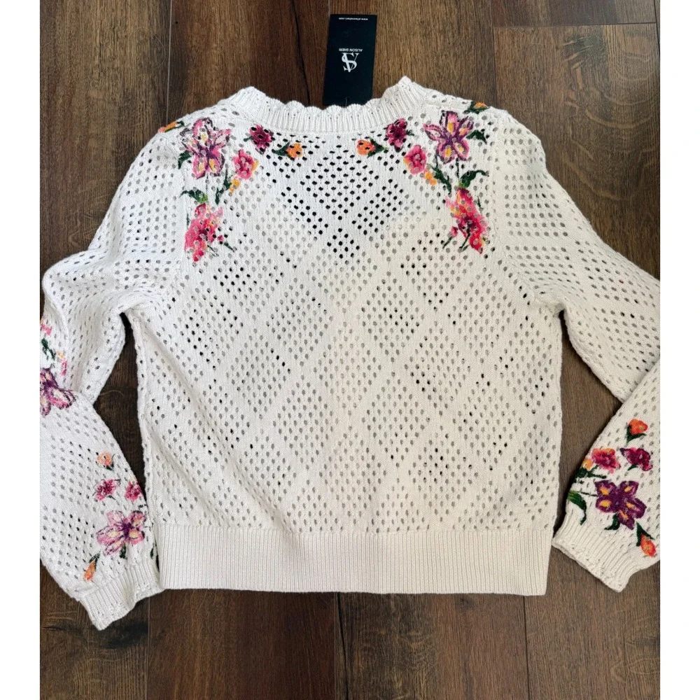 Alison Sheri Floral Knit Women's Cotton Cardigan Sweater Size‎ S/P